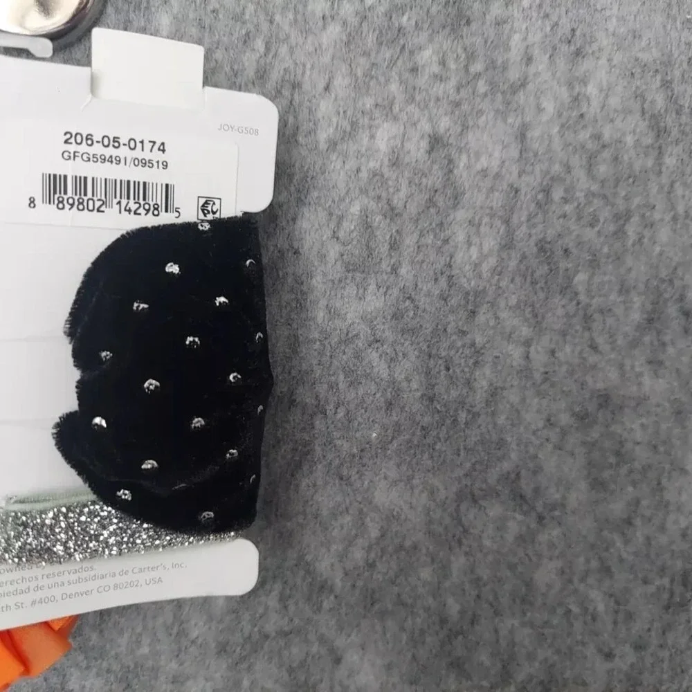 Carters Baby Pumpkin Headbands Girl Puff Black Velvet Halloween Thanksgiving (2)
